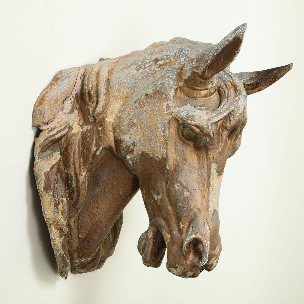 Gilt Cast Metal Horse's Head In Fair Condition For Sale In New York, NY