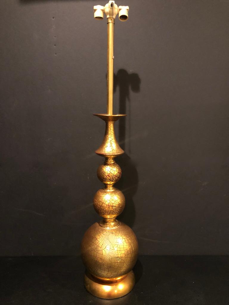 Mid-Century Modern Gilt Ceramic Lamp with Crackle Glaze Design For Sale