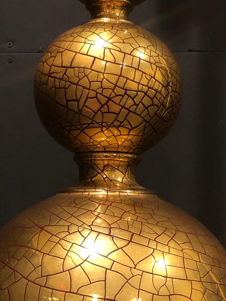 Italian Gilt Ceramic Lamp with Crackle Glaze Design For Sale