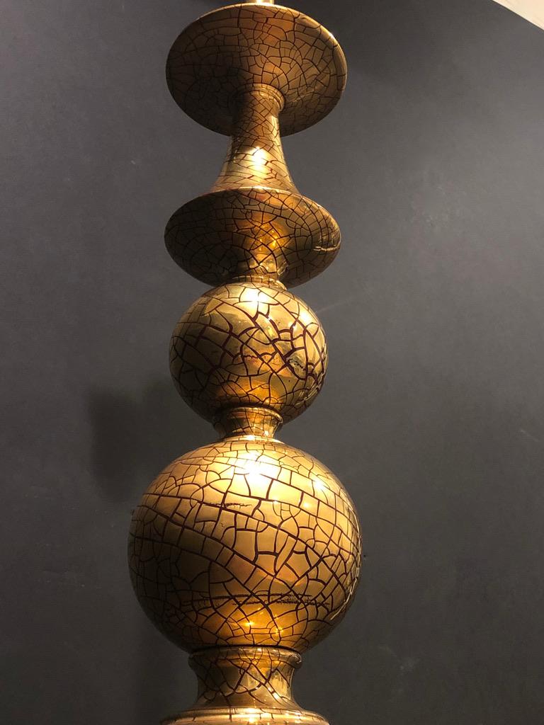 Gilt Ceramic Lamp with Crackle Glaze Design In Good Condition For Sale In Norwood, NJ