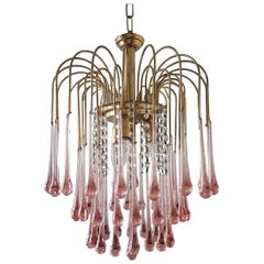 Gilt Chandelier with Murano Glass Teardrops by Paolo Venini for Murano, 1970s