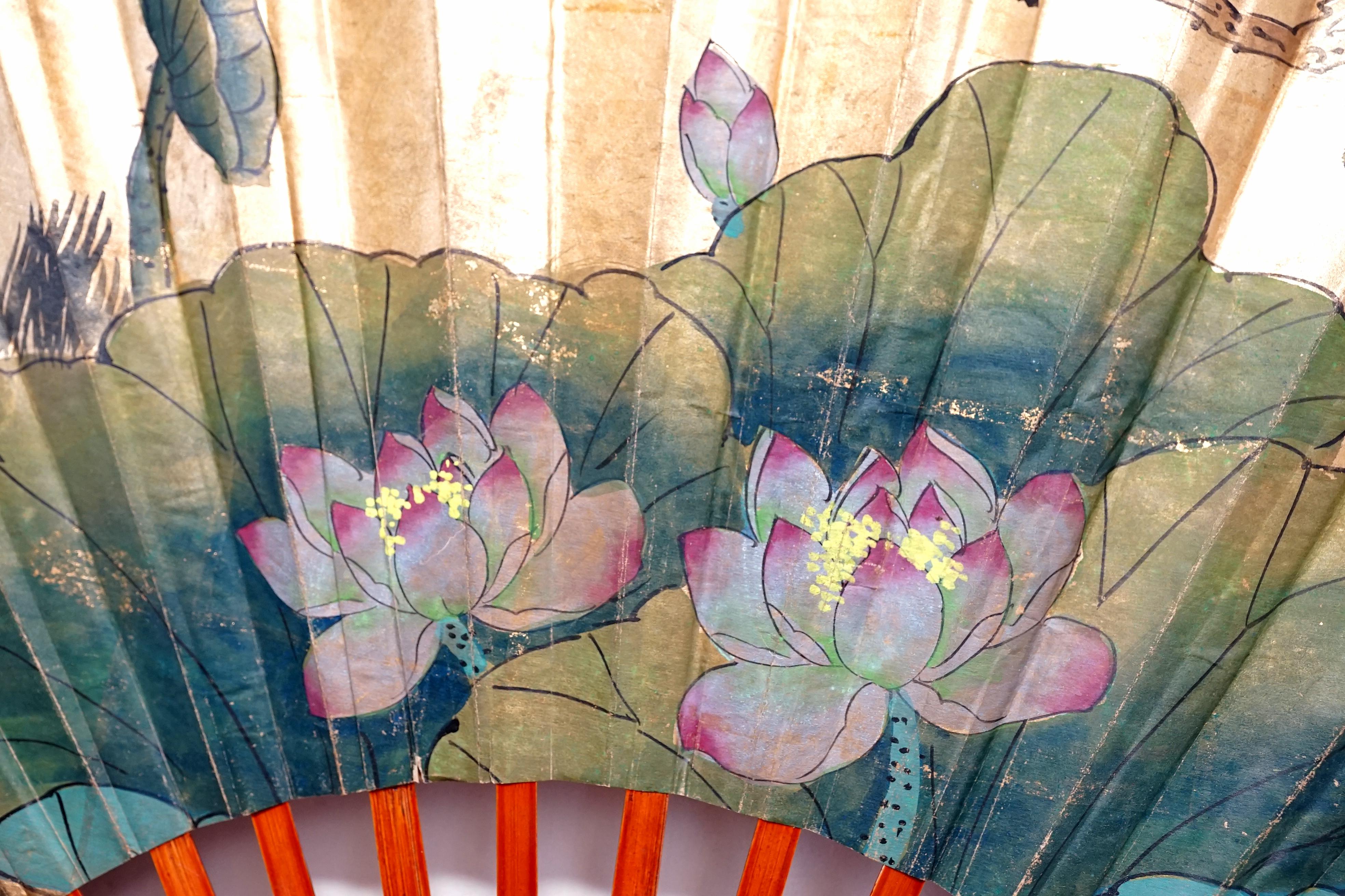 Chinese Export Gilt Chinese Hand Painted Folded Fan For Sale