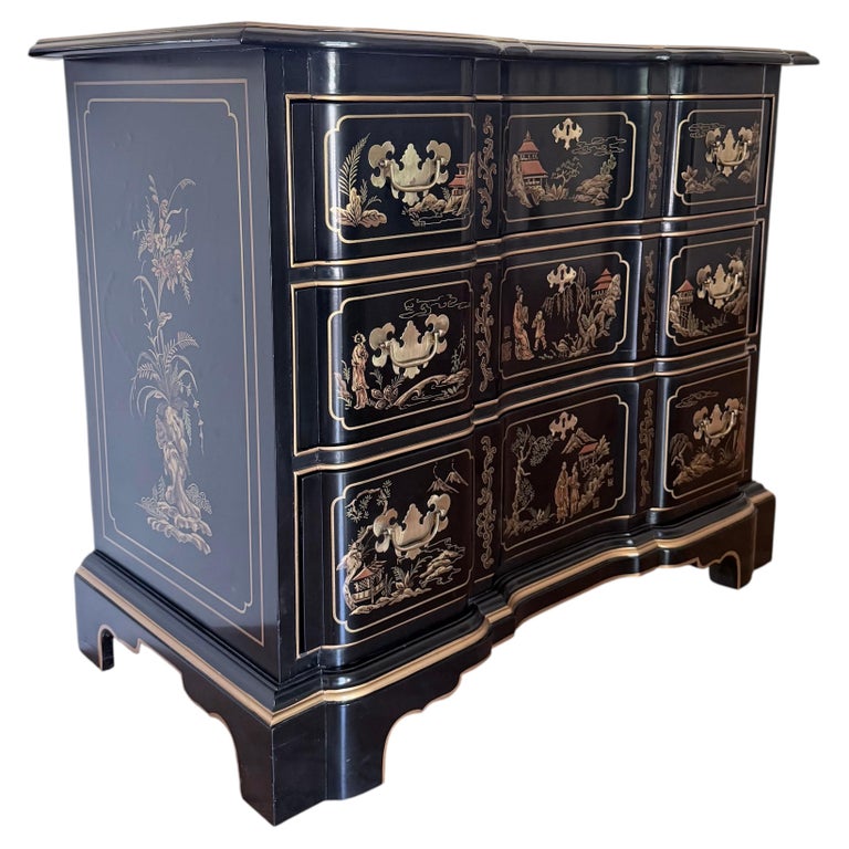 black lacquer dresser Vintage Vanity Dressers with Mirror Weisshouse Side to Side Gilt Chinoiserie Black Lacquer Serpentine