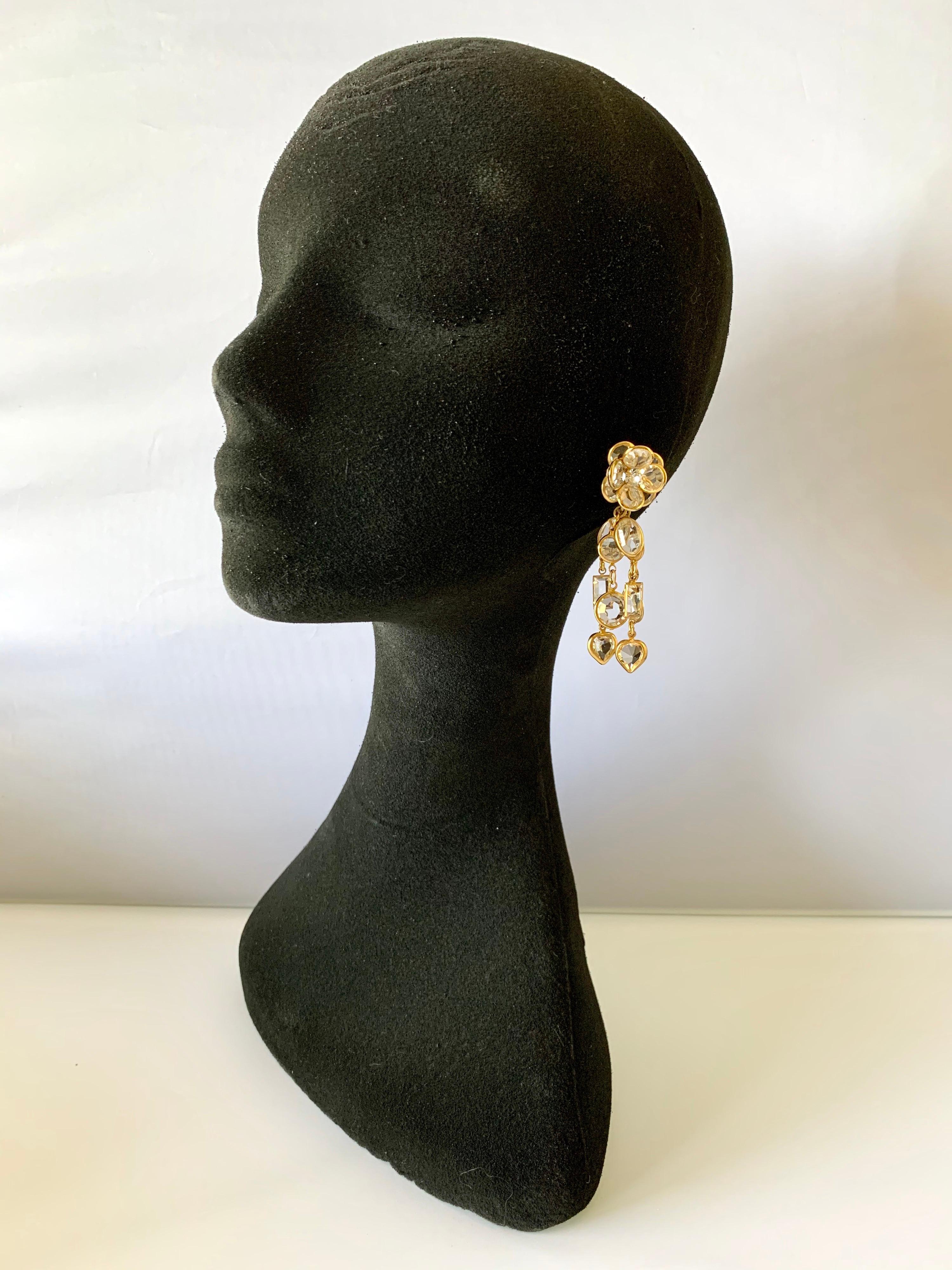 Artisan Gilt Clear Crystal Flower Diamante Statement Earrings 