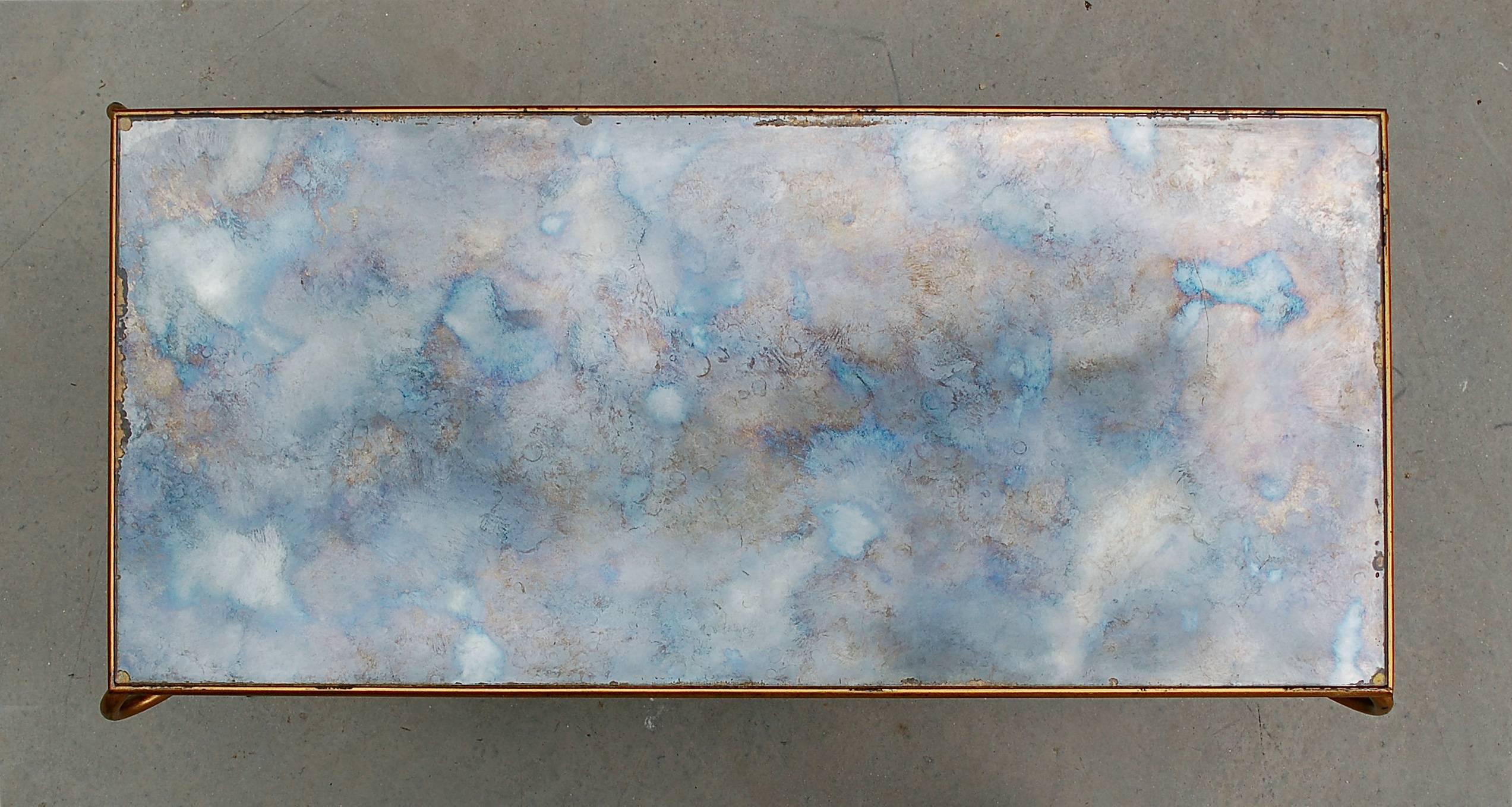 20th Century Gilt Coffee Table with Original Iridescent Mirrored Top by René Drouet For Sale