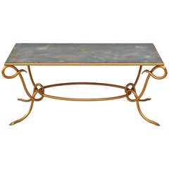 Gilt Coffee Table with Original Iridescent Mirrored Top by René Drouet