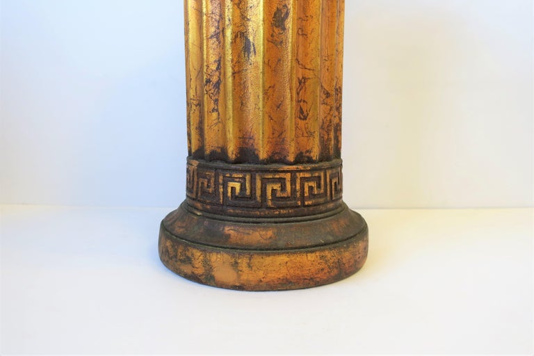 Gilt Column Pedestal Side Table with Greek Key Design For Sale at 1stdibs