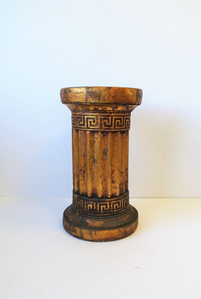 Gilt Column Pedestal Side Table with Greek Key Design For Sale at 1stdibs