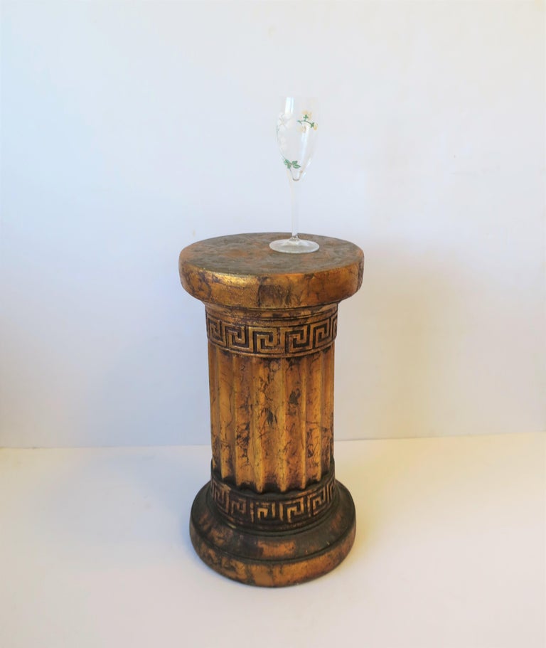 Gilt Column Pedestal Side Table with Greek Key Design For Sale at 1stdibs