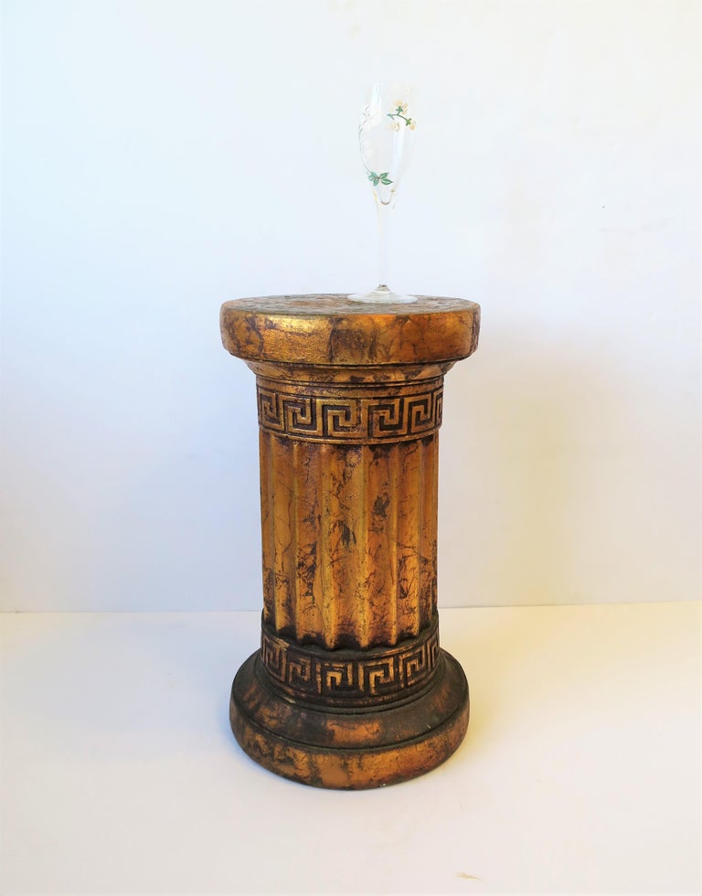 Gilt Column Pedestal Side Table with Greek Key Design For Sale at 1stdibs