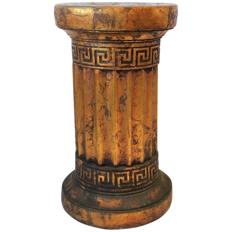 Gilt Column Pedestal Side Table with Greek Key Design For Sale at 1stdibs