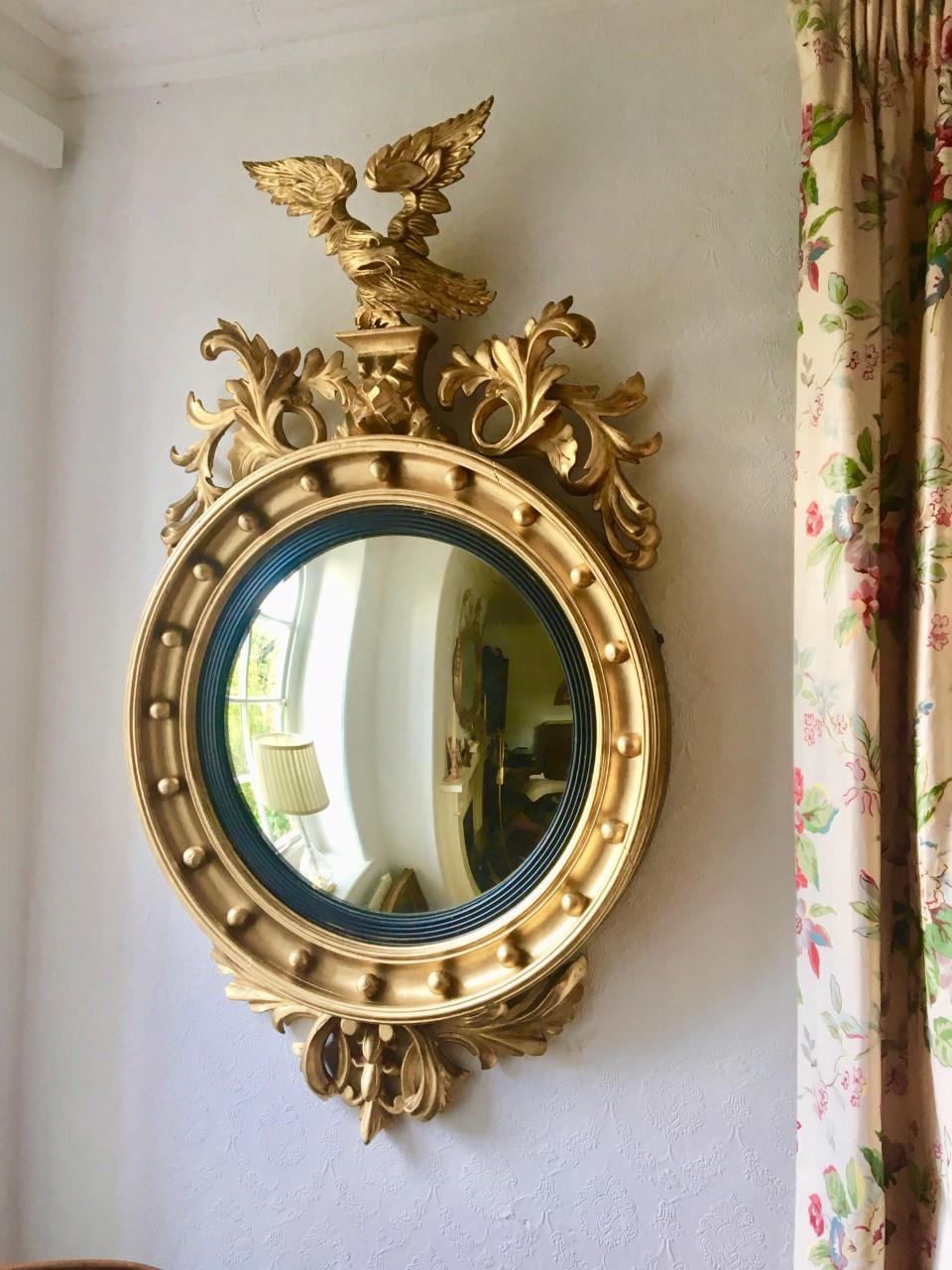 Hand-Carved Gilt Convex Mirror, English, circa 1860