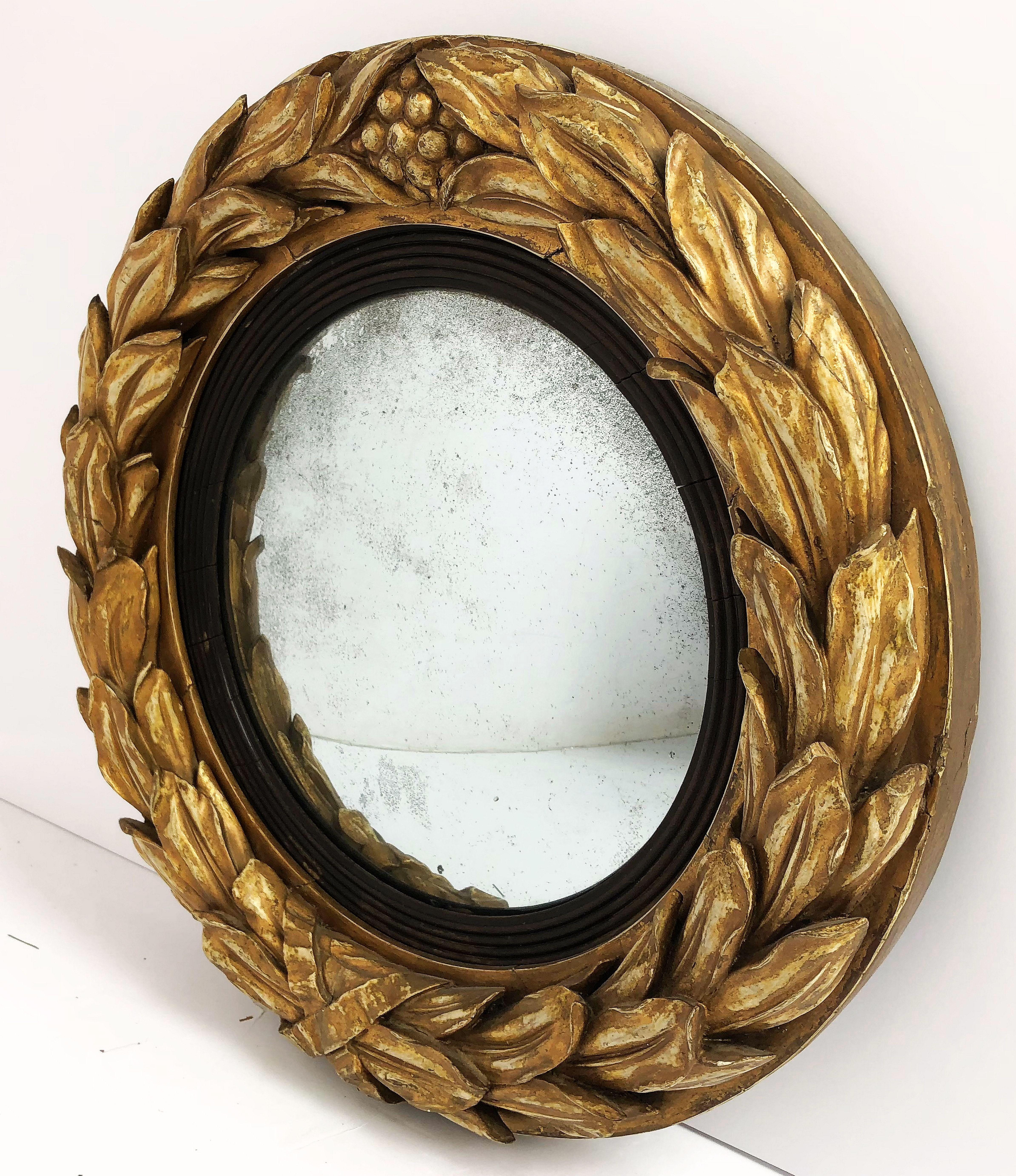 Ebonized Gilt Convex Mirror from the Regency Era (Diameter 19 1/2)