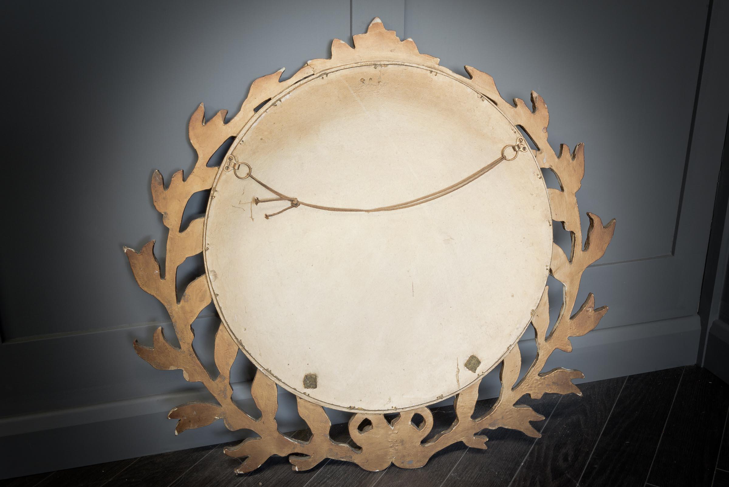Wood Gilt Convex Mirror 'Laurel Ring Detail' For Sale