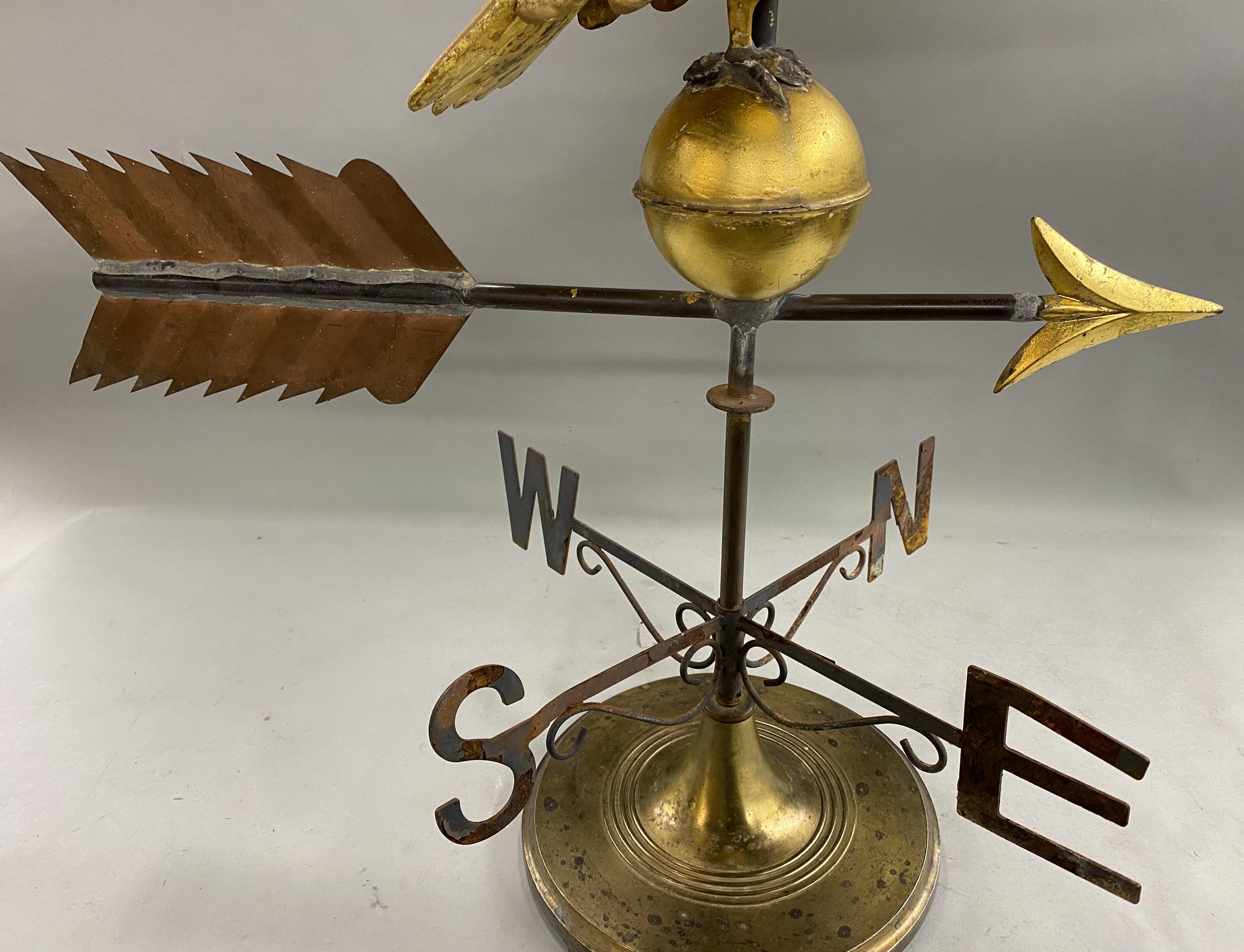 Gilt Copper Eagle Weather Vane with Directional and Later Stand For Sale 3