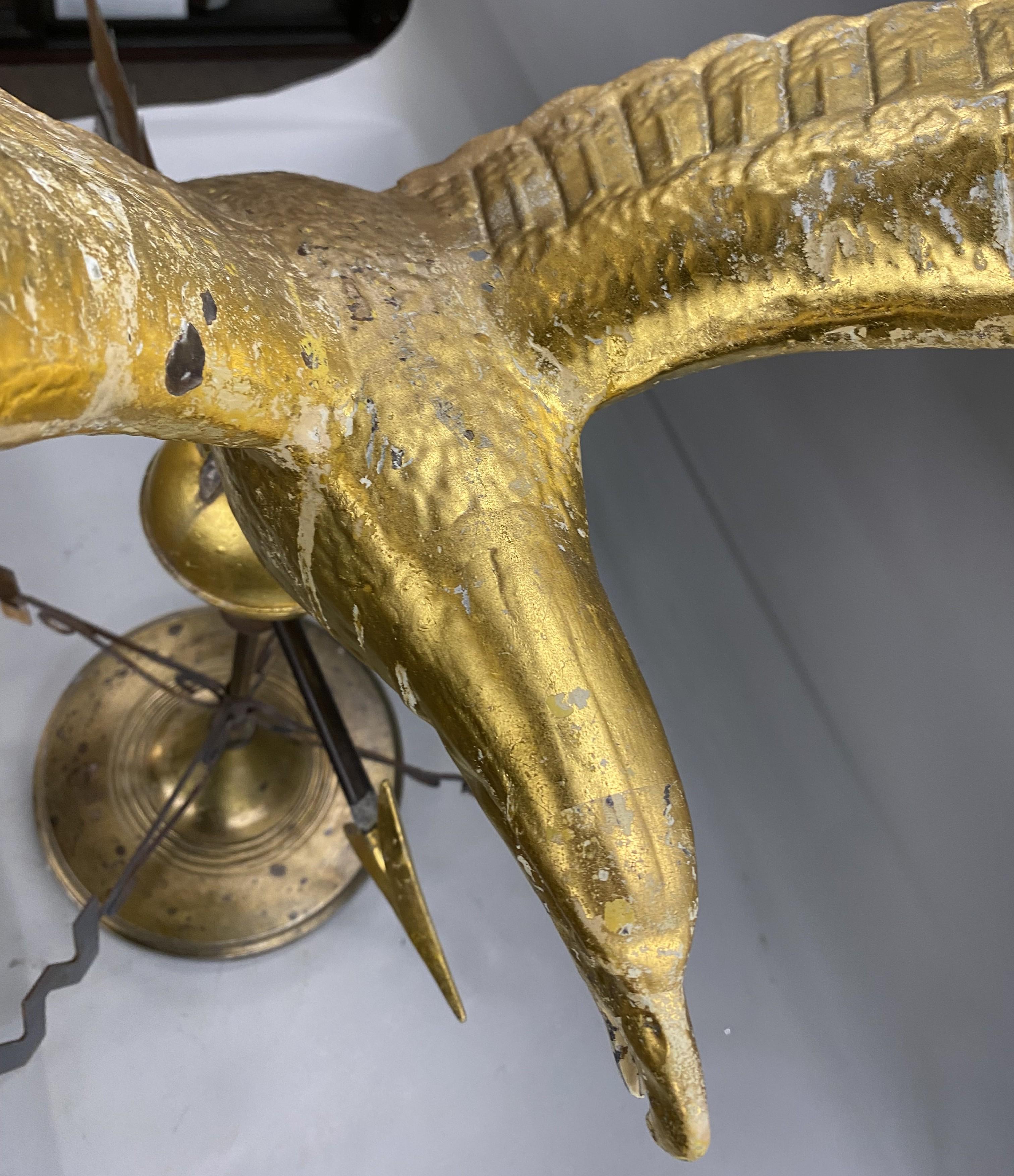 Gilt Copper Eagle Weather Vane with Directional and Later Stand For Sale 5
