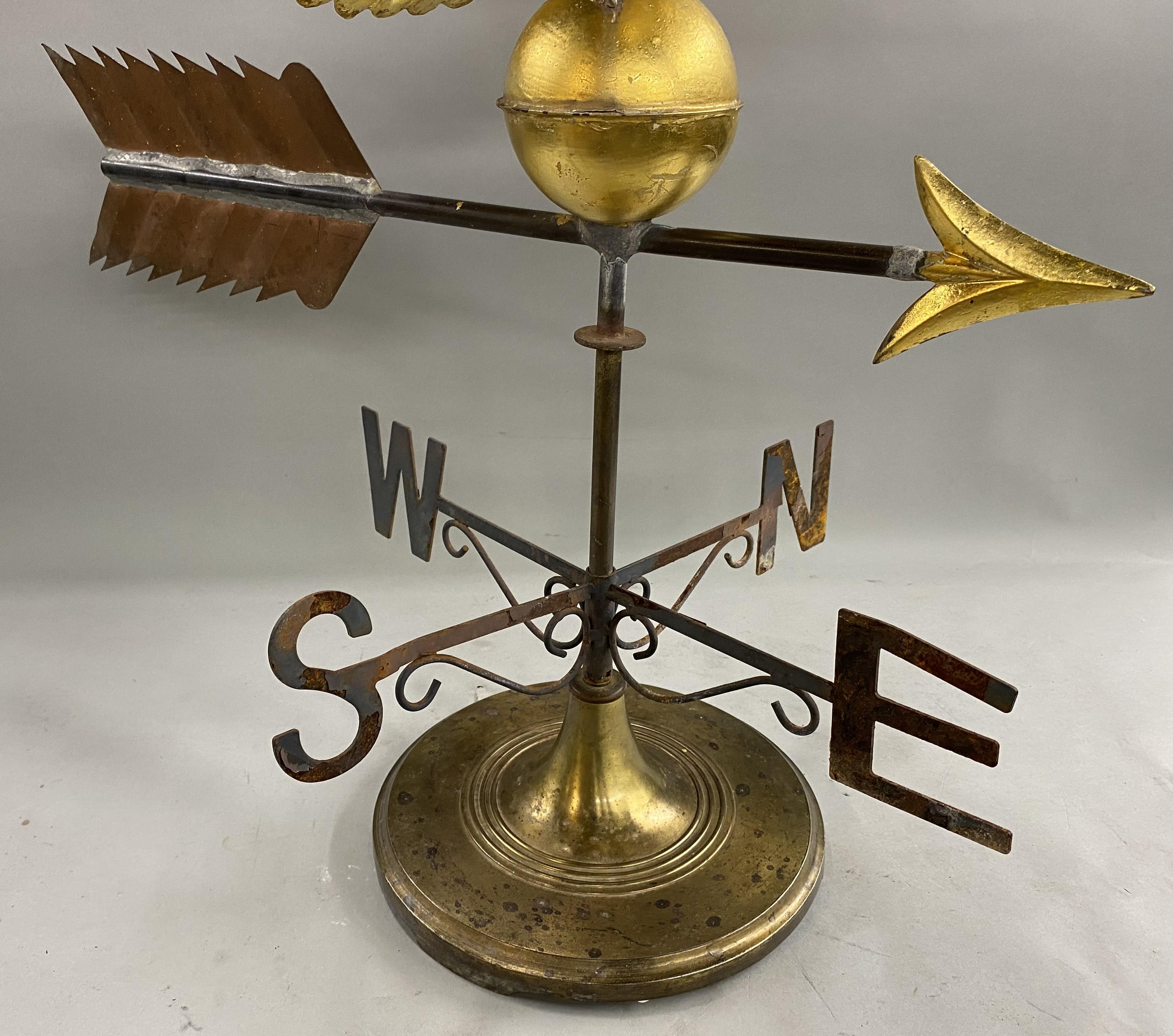 American Gilt Copper Eagle Weather Vane with Directional and Later Stand For Sale