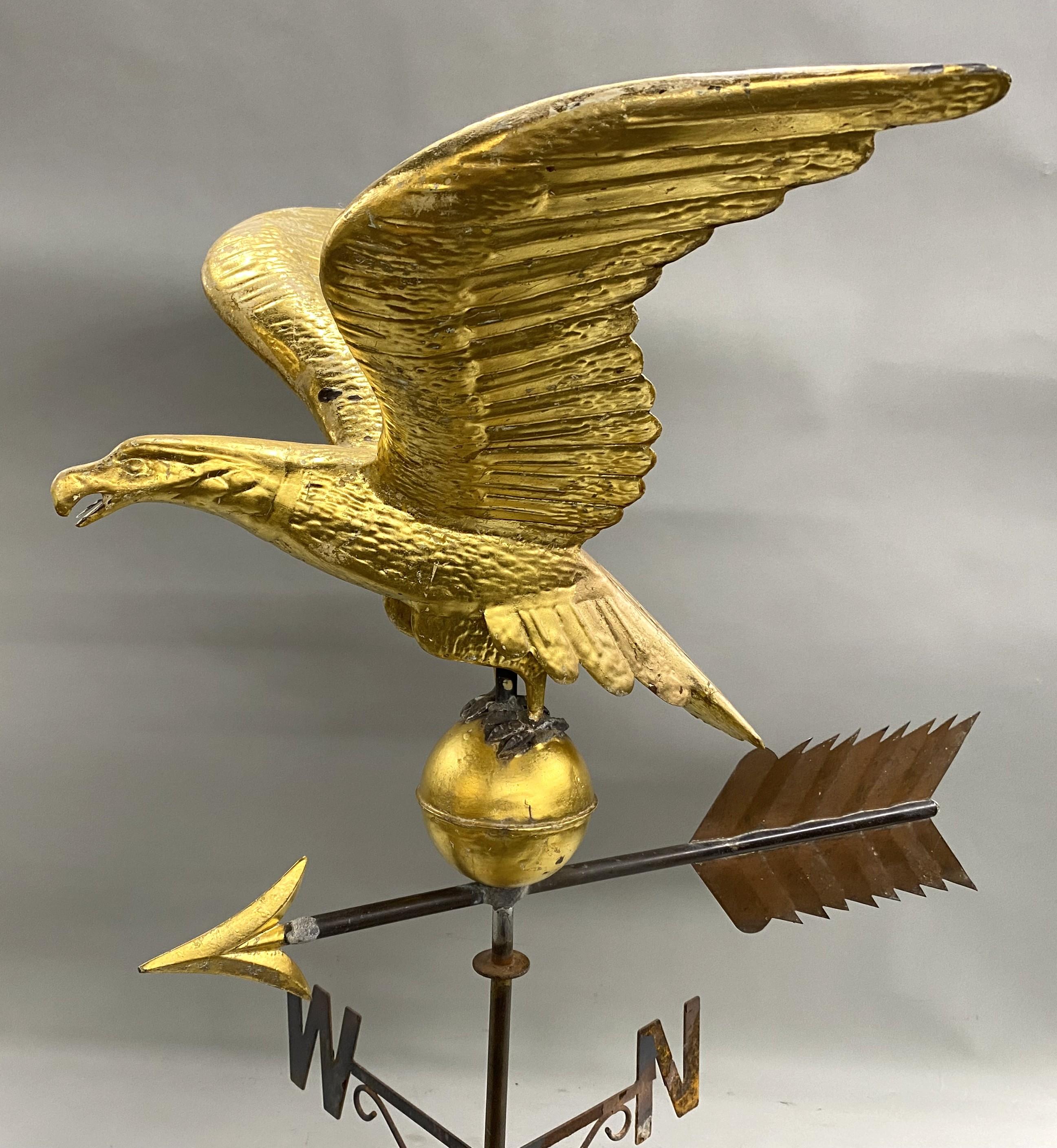 Cast Gilt Copper Eagle Weather Vane with Directional and Later Stand For Sale