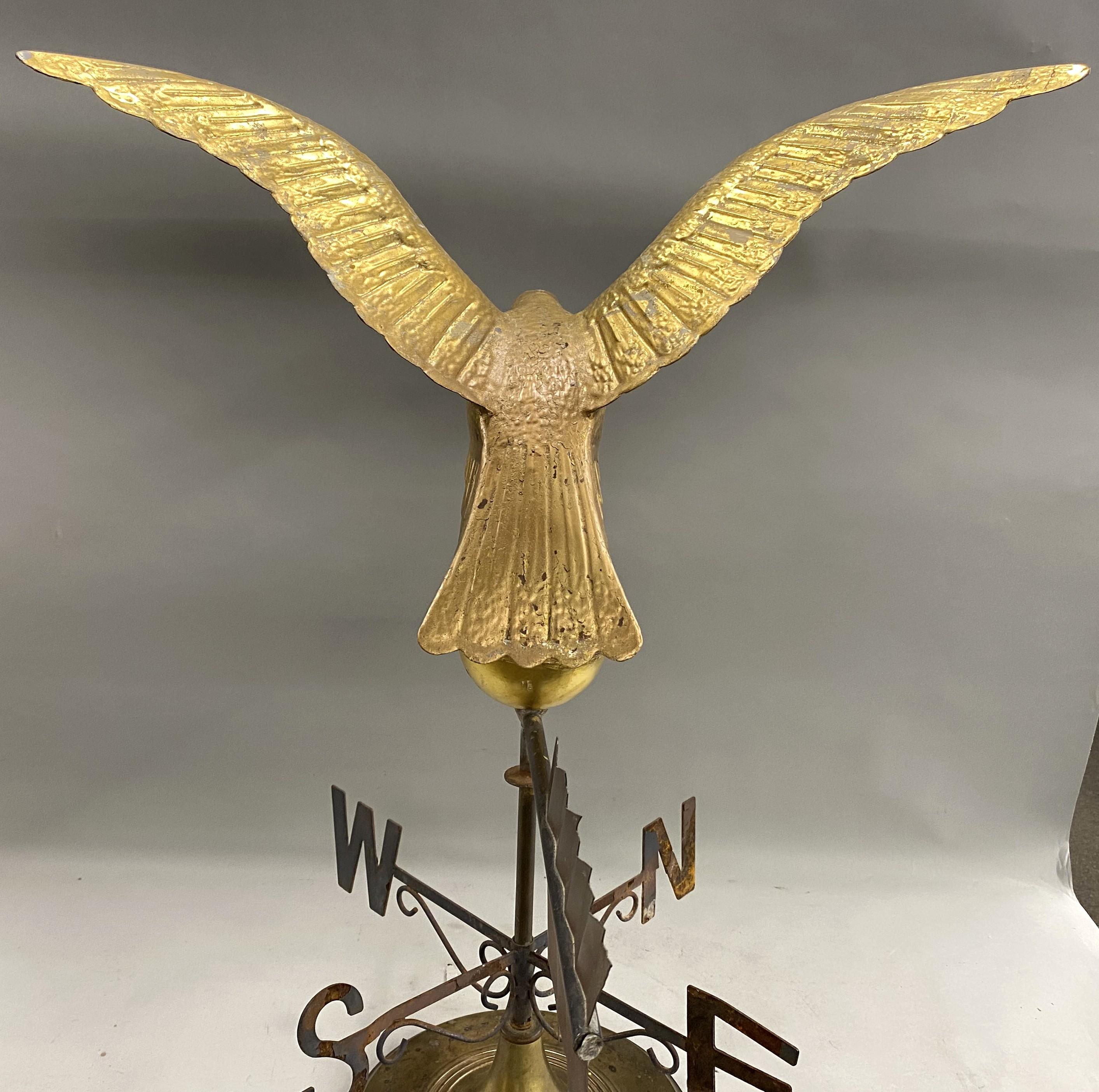 20th Century Gilt Copper Eagle Weather Vane with Directional and Later Stand For Sale
