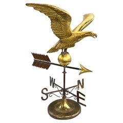 Antique Gilt Copper Eagle Weather Vane with Directional and Later Stand