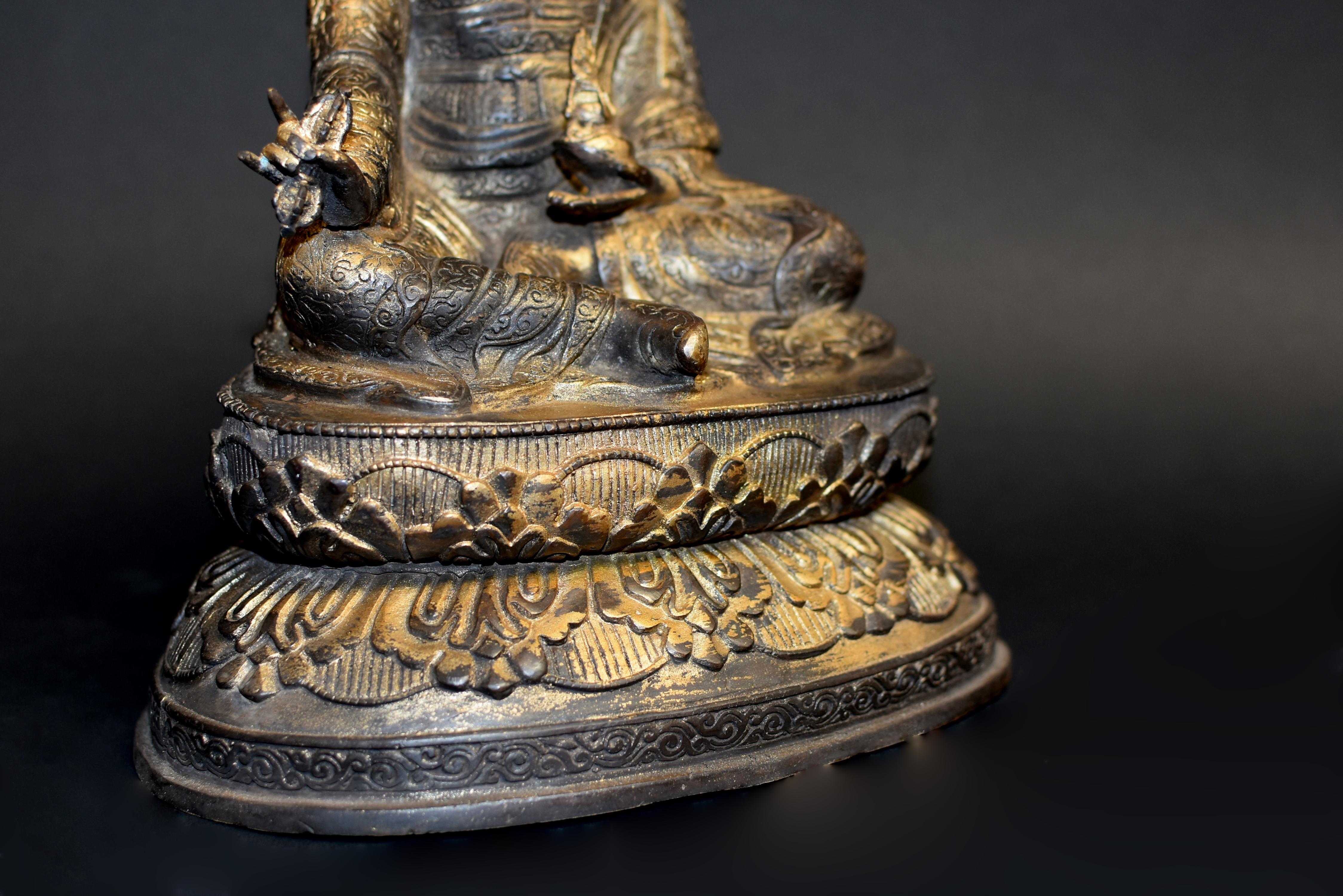 Gilt Copper Tibetan Statue of Teacher Padma Sambhav For Sale 2