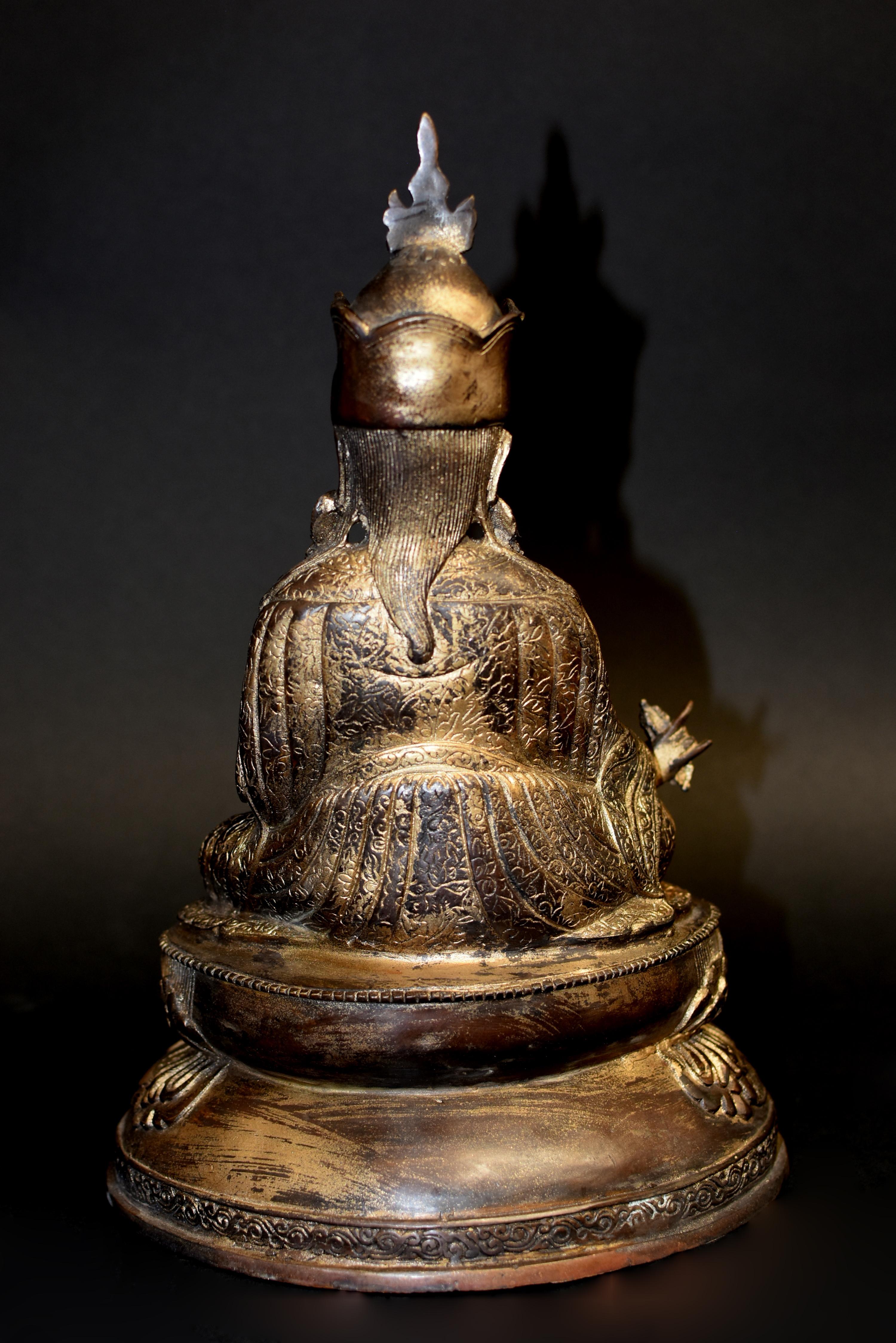 Gilt Copper Tibetan Statue of Teacher Padma Sambhav For Sale 7