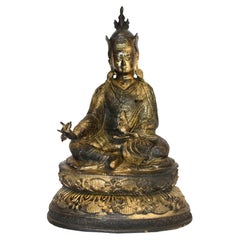 Used Gilt Copper Tibetan Statue of Teacher Padma Sambhav