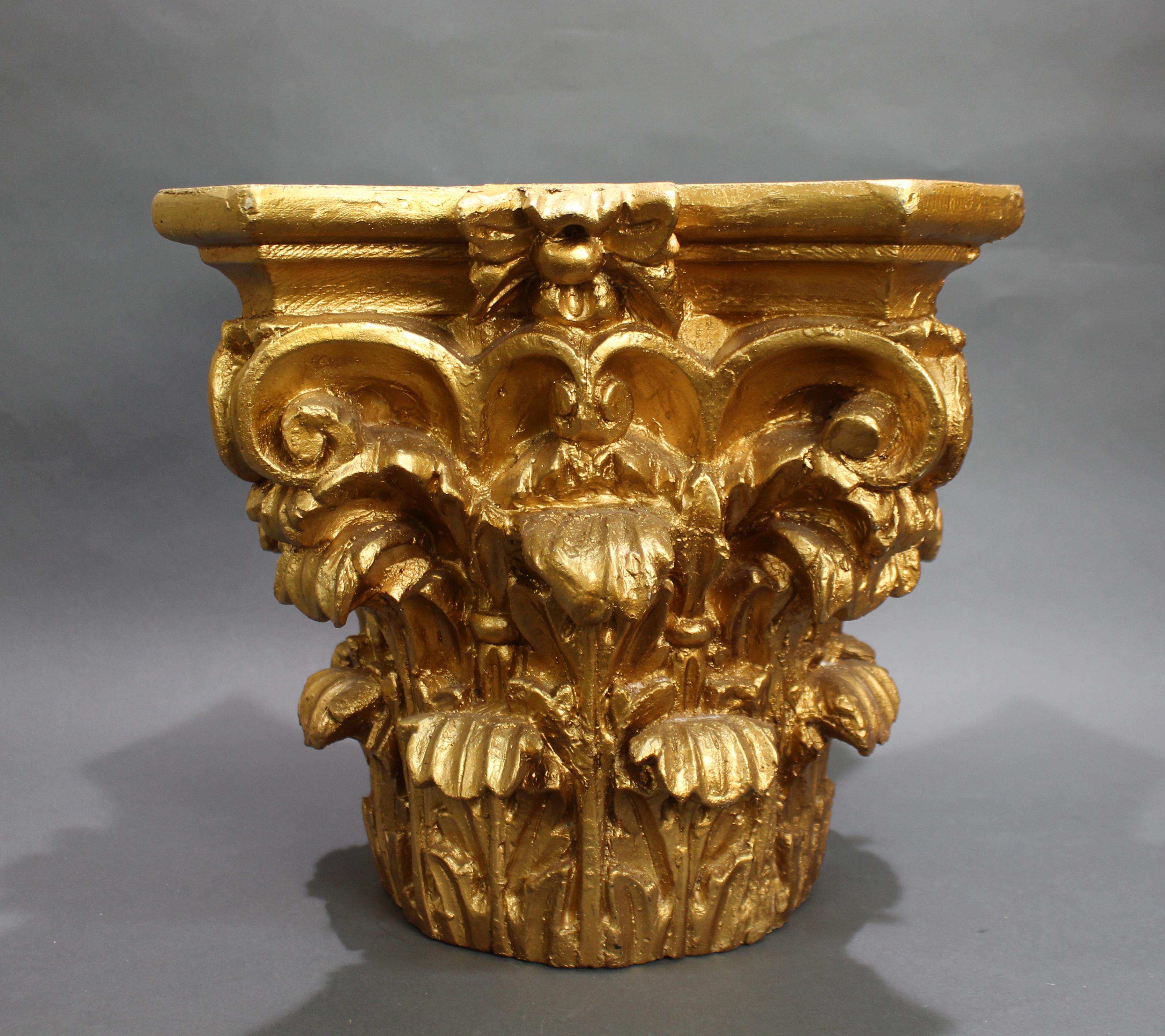 Gilt Corinthian Capital pedestal base


Measures: Top 34 x 34 cm 13 1/4 x 13 1/4 in

Height 32 cm 12 1/4 in
 
Corinthian capital form pedestal/stand

Late twentieth century

Composite plaster with Royal gold finish

Good condition in
