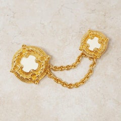 Gilt & Cream Enamel Collar Chain Brooch / Cardigan Clip by St. John, 1980s