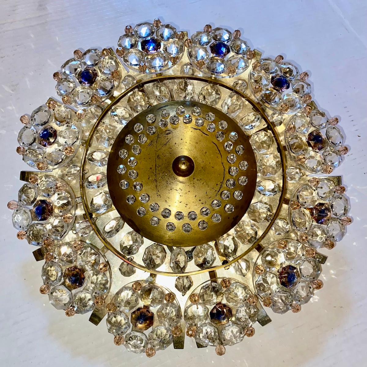 French Gilt Crystals Flush Mount For Sale
