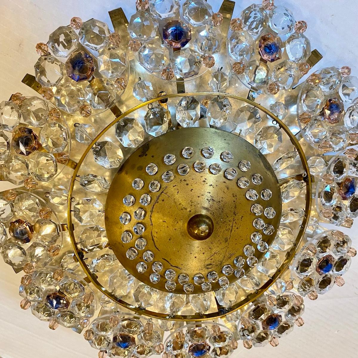 Gilt Crystals Flush Mount In Good Condition For Sale In New York, NY