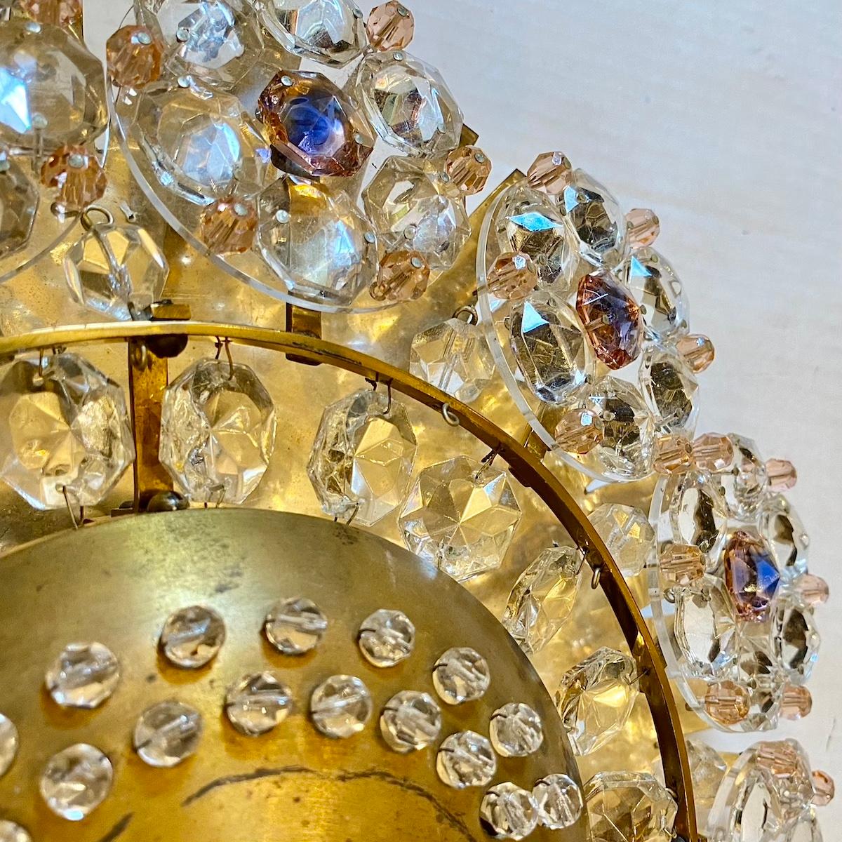 Brass Gilt Crystals Flush Mount For Sale