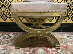 Gilt curule chair and silk
