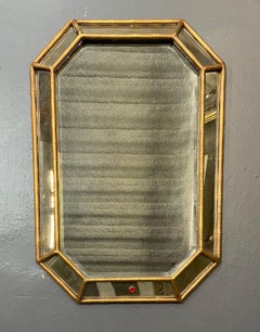 Gilt Decorated Hollywood Regency Style Wall, Console Mirror, Octagonal