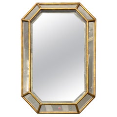 Gilt Decorated Hollywood Regency Style Wall, Console Mirror, Octagonal