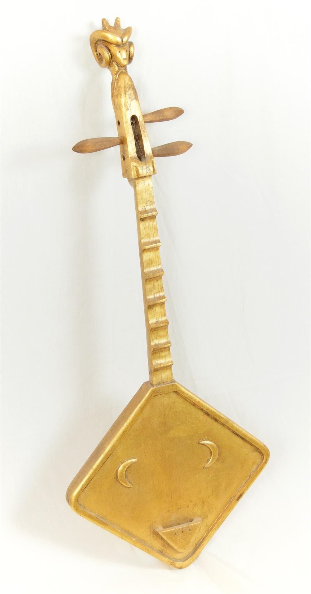 Mid-20th Century Gilt Decorative String Instrument Wall Hanging For Sale