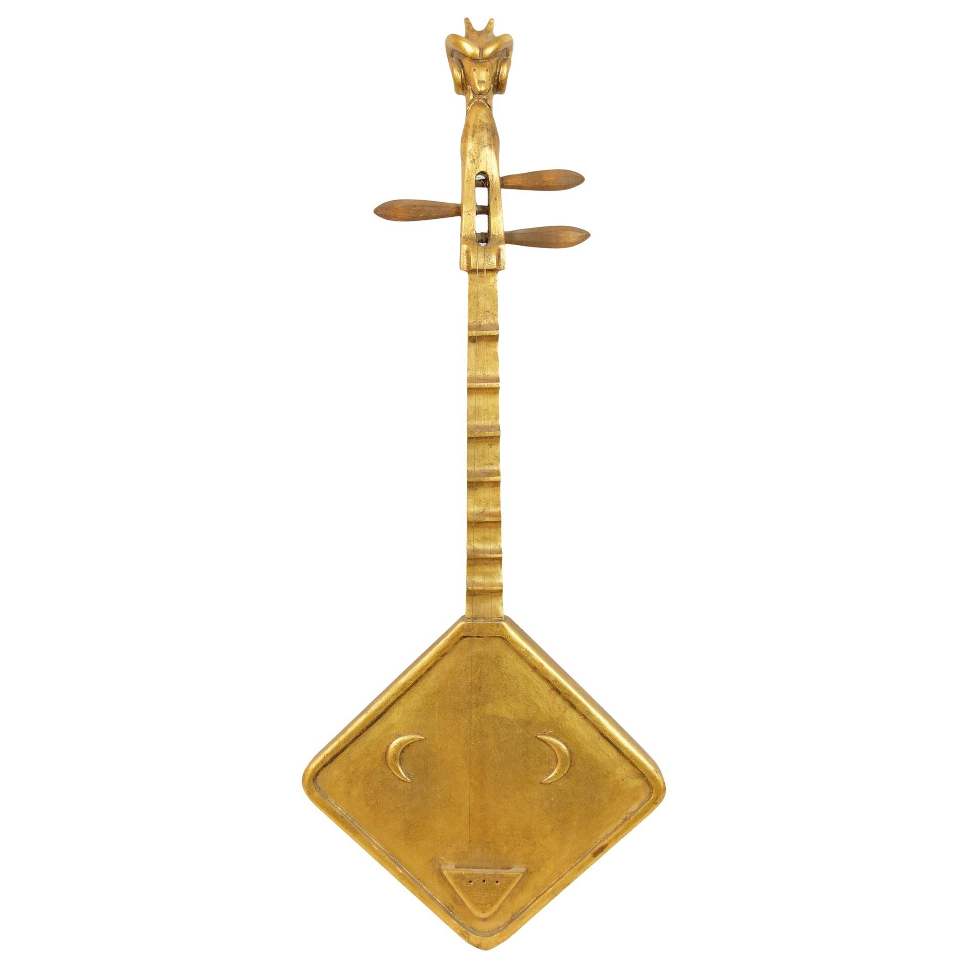 Gilt Decorative String Instrument Wall Hanging For Sale