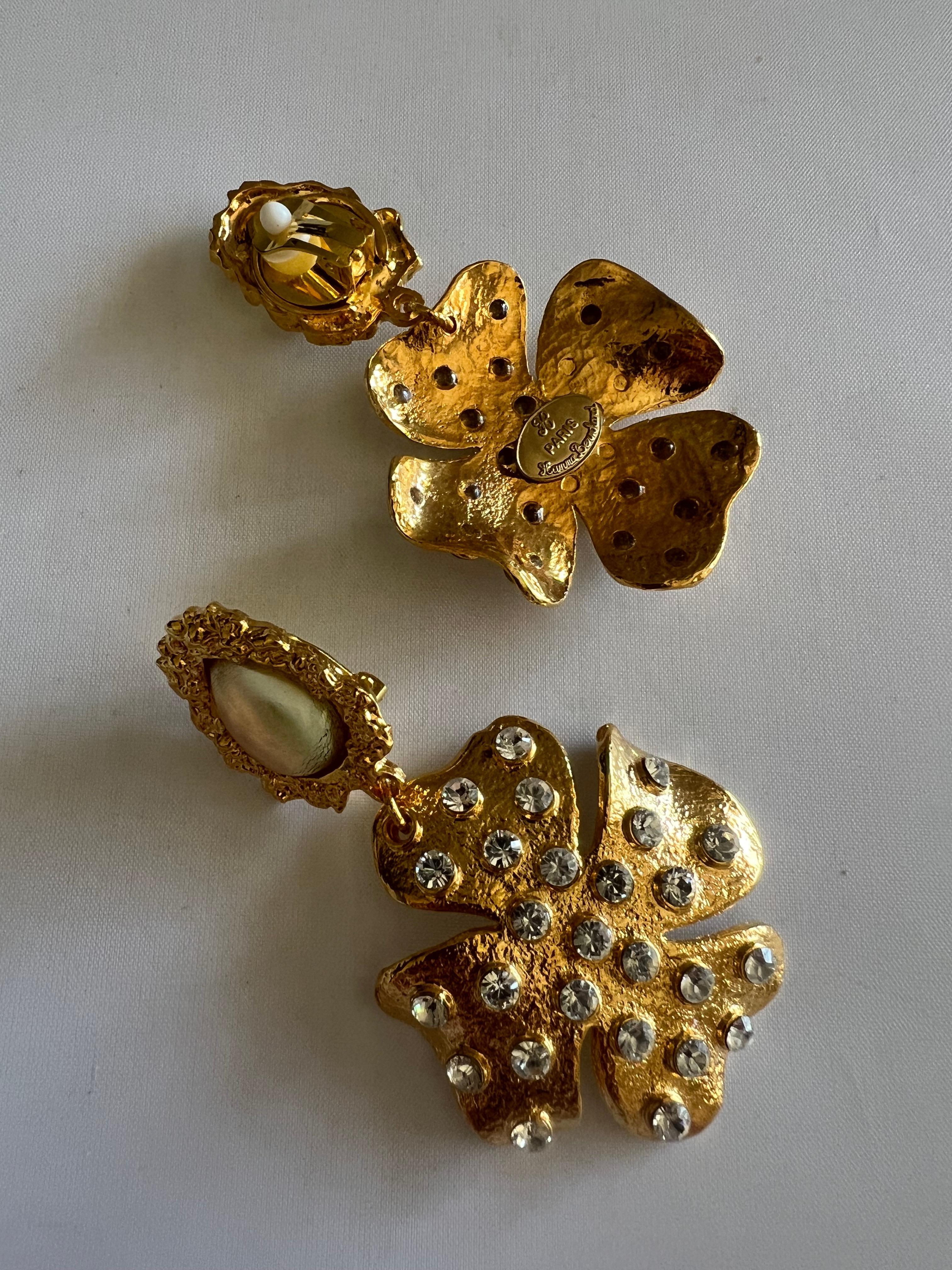 Women's Gilt Diamante XL Flower Drop Earrings For Sale