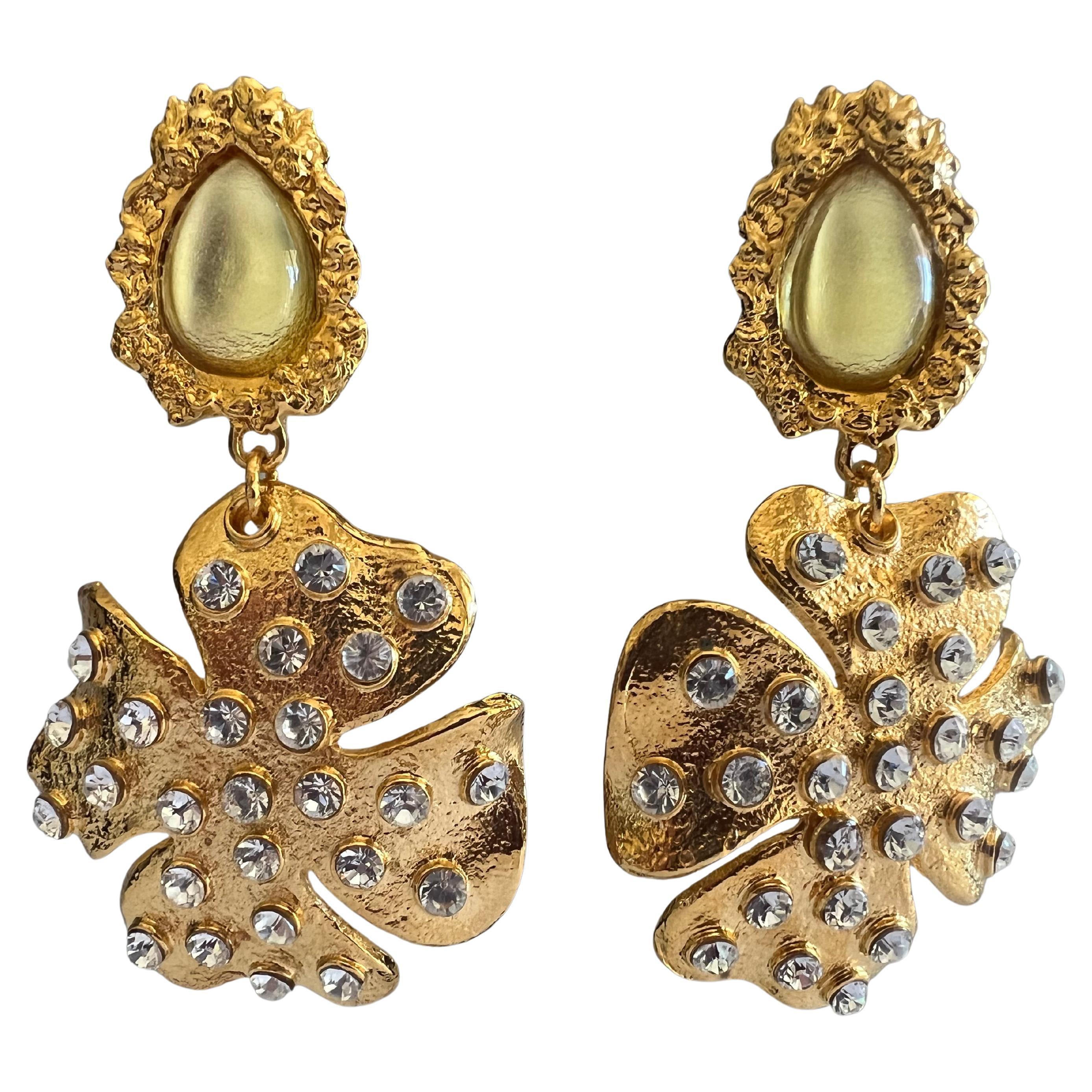 Gilt Diamante XL Flower Drop Earrings For Sale