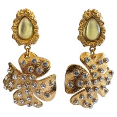 Pendientes Gota Flor XL Diamante Dorado