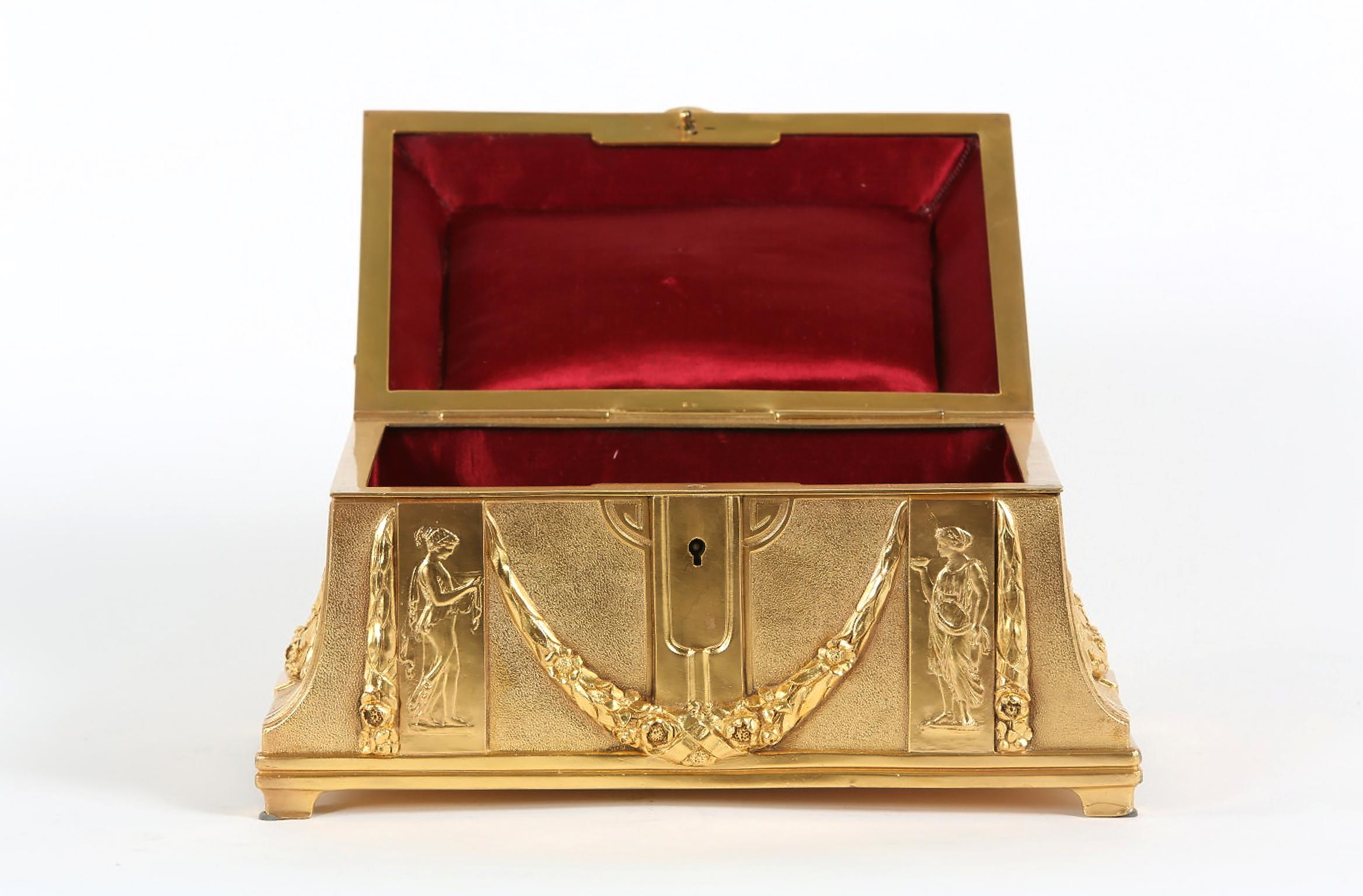 Empire Gilt Doré Bronze Metal Footed Covered Decorated Box