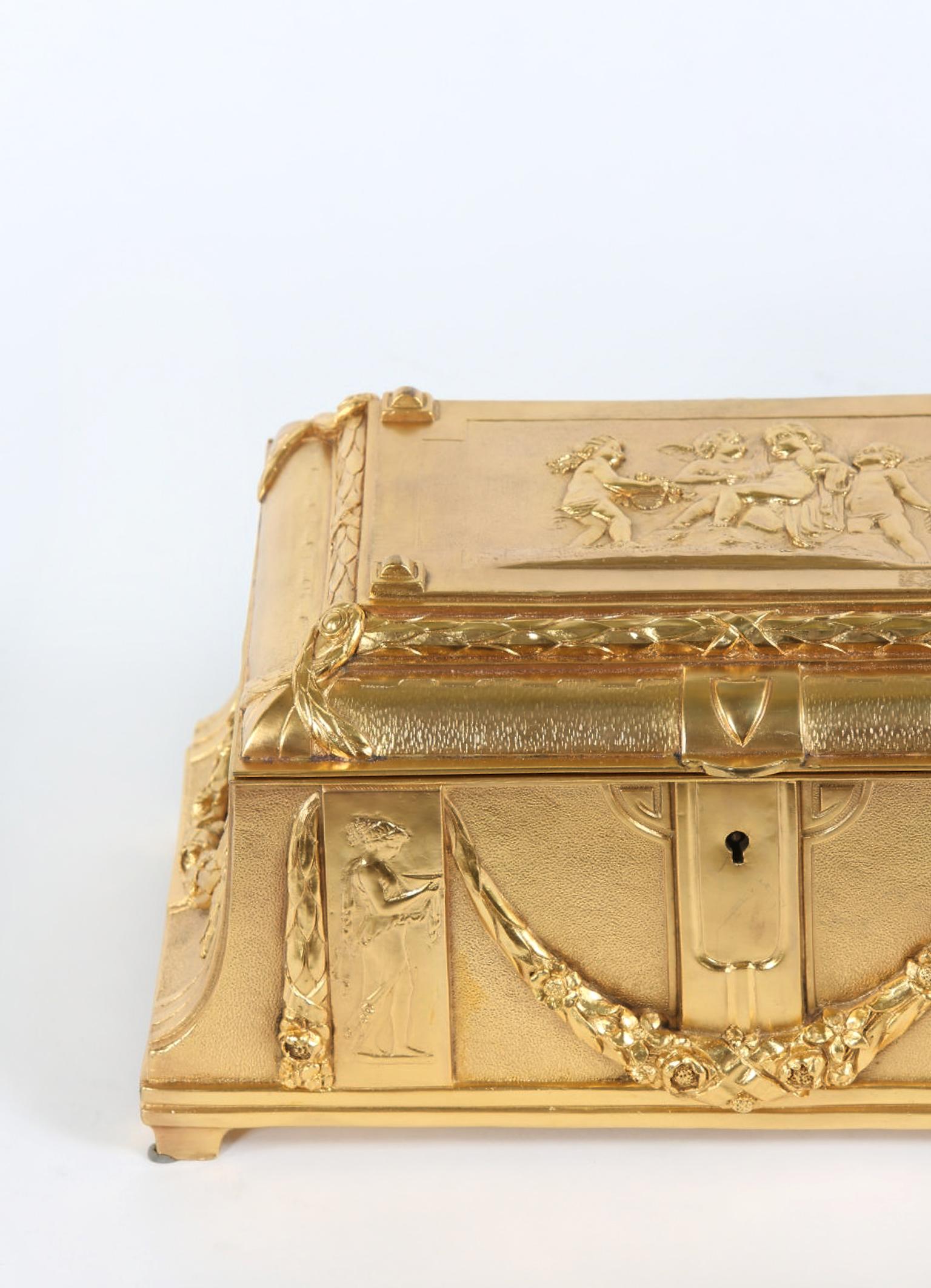 Gilt Doré Bronze Metal Footed Covered Decorated Box 1
