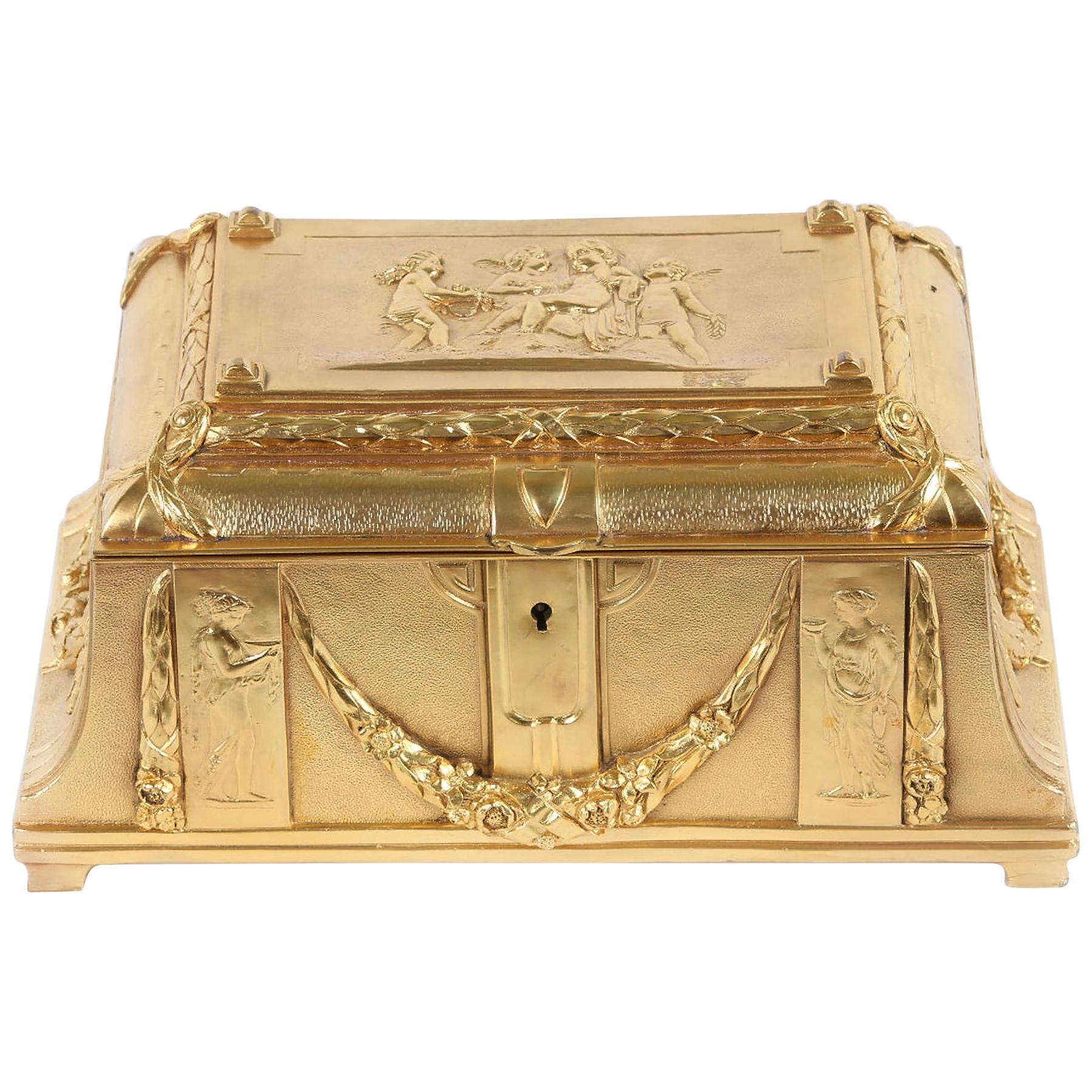 Gilt Doré Bronze Metal Footed Covered Decorated Box