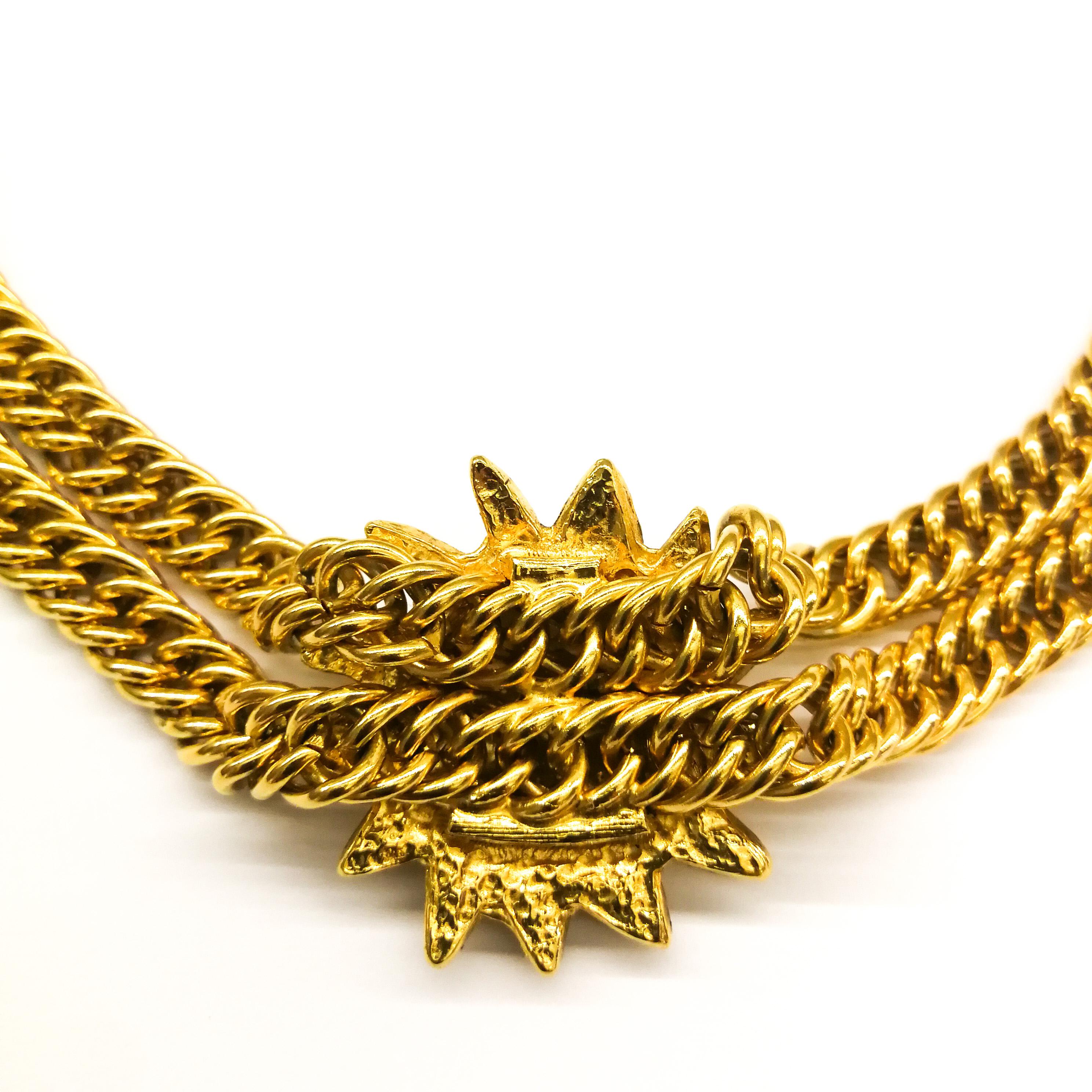 Gilt double row chain necklace, with iconic 'lion head' motif , Chanel, 1980s 5