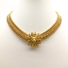 Gilt double row chain necklace, with iconic 'lion head' motif , Chanel, 1980s