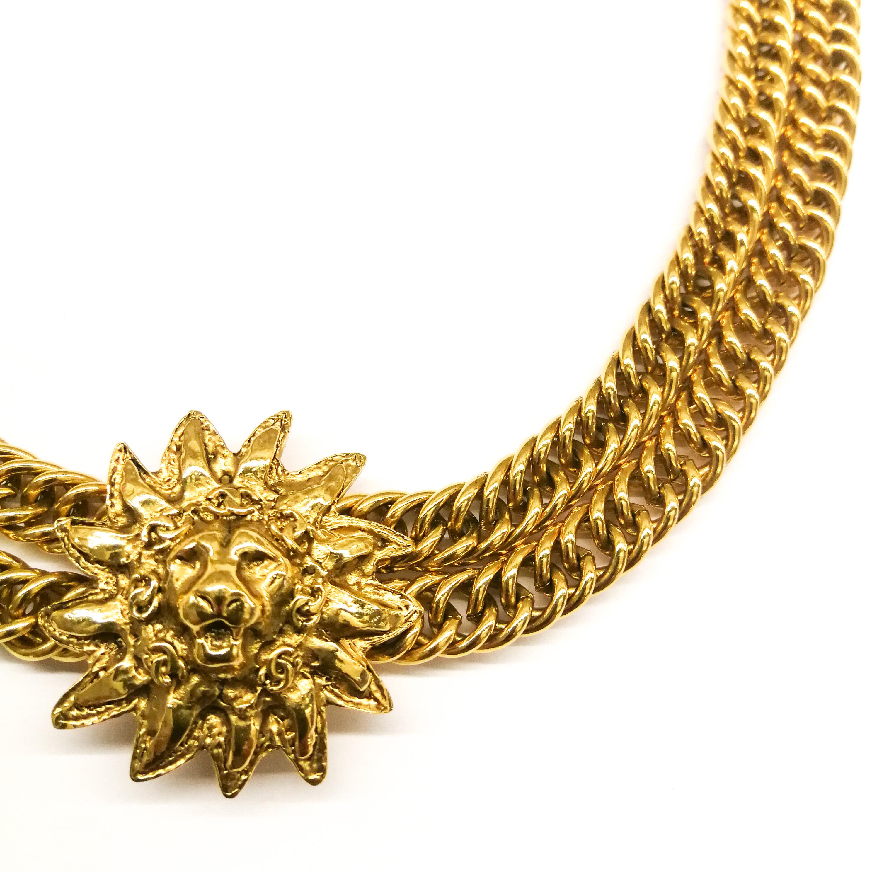 Gilt double row chain necklace, with iconic 'lion head' motif , Chanel, 1980s 1