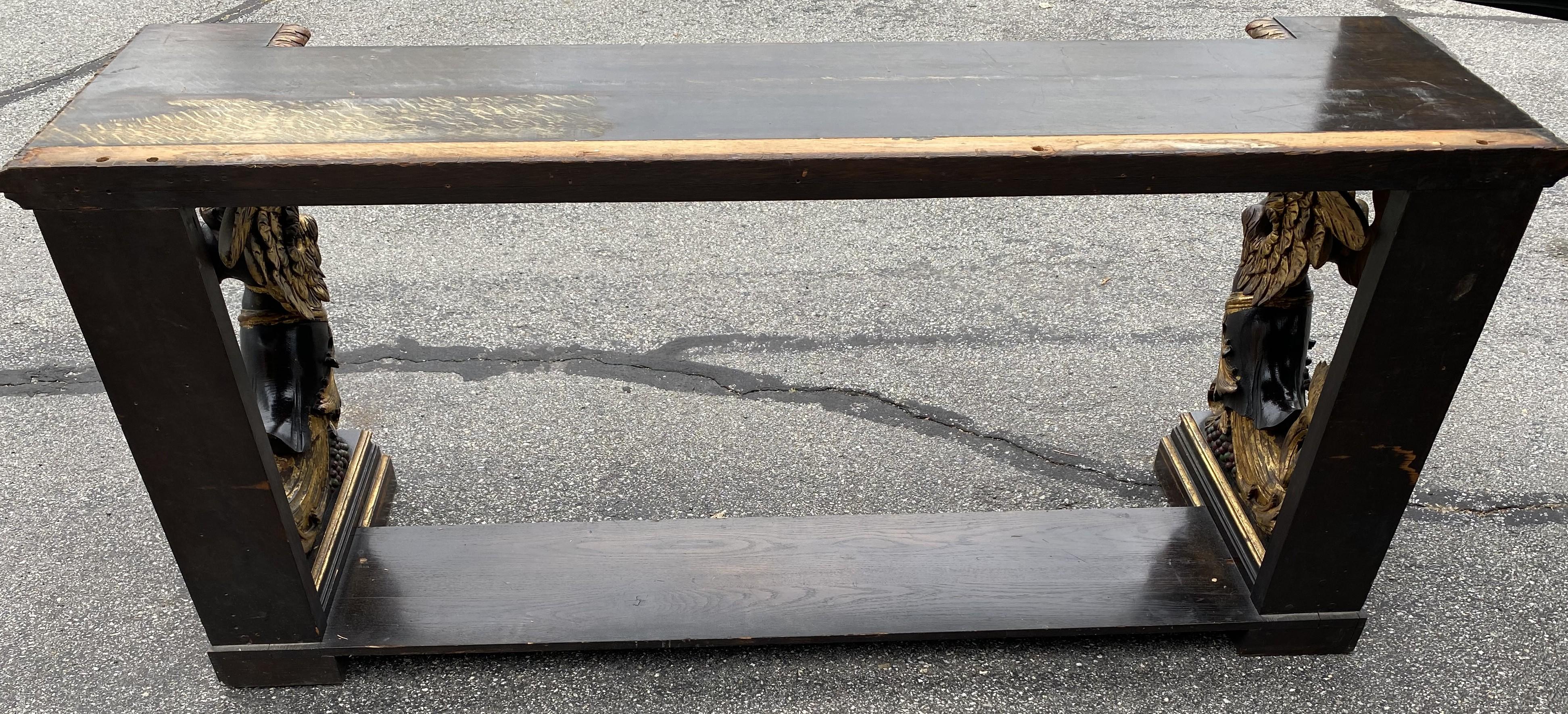 Gilt & Ebonized Marble Top Pier Table with Winged Caryatid Supports For Sale 4