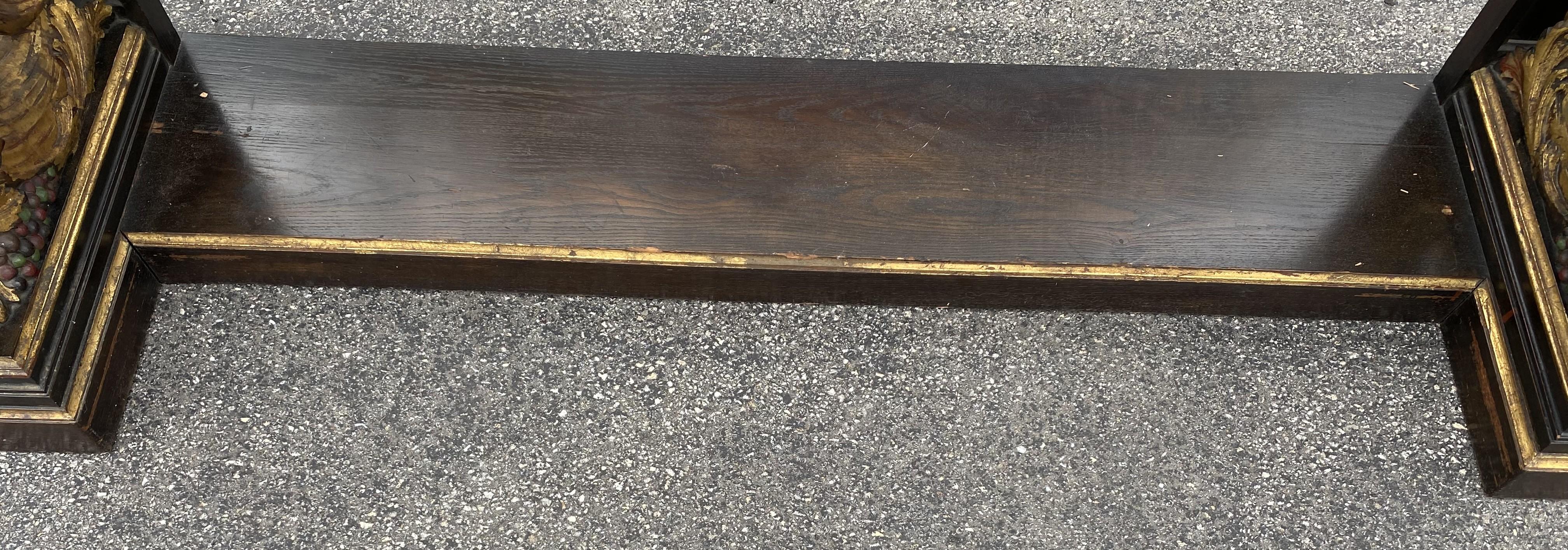 Gilt & Ebonized Marble Top Pier Table with Winged Caryatid Supports For Sale 1