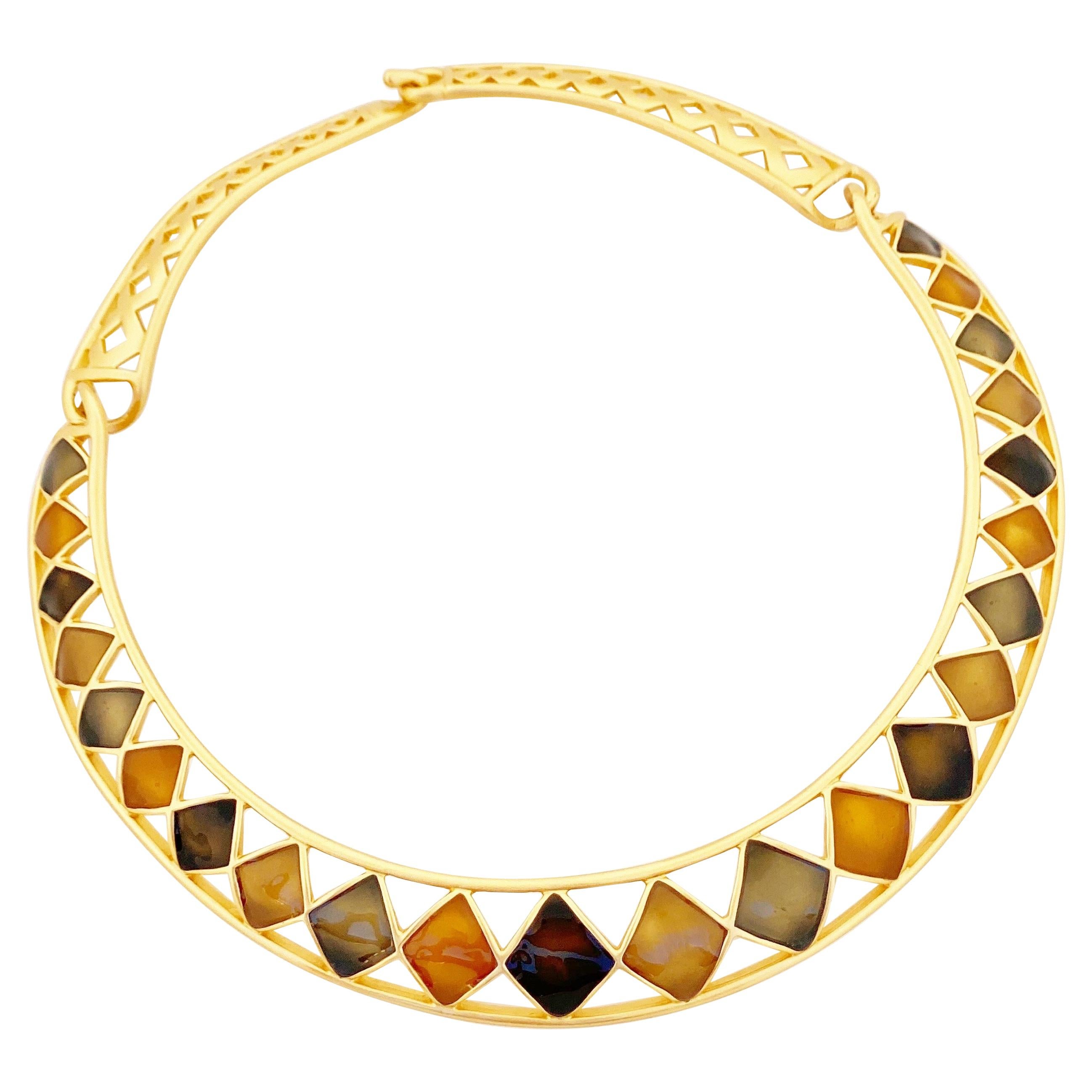 Gilt & Enamel Diamond Pattern Collar Necklace By Anne Klein, 1980s