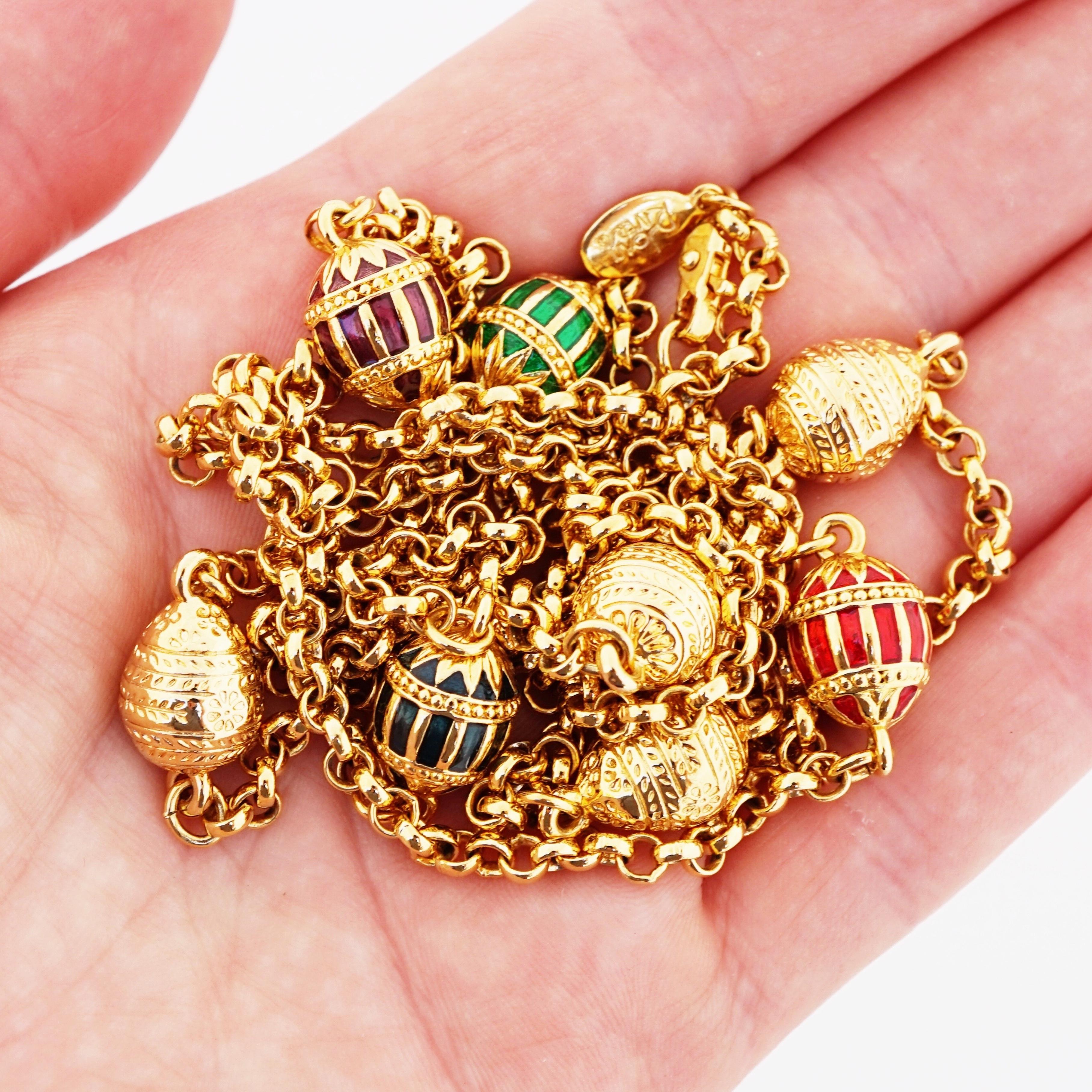 Modern Gilt & Enamel Fabergé Egg Station Necklace By Joan Rivers, 1990s